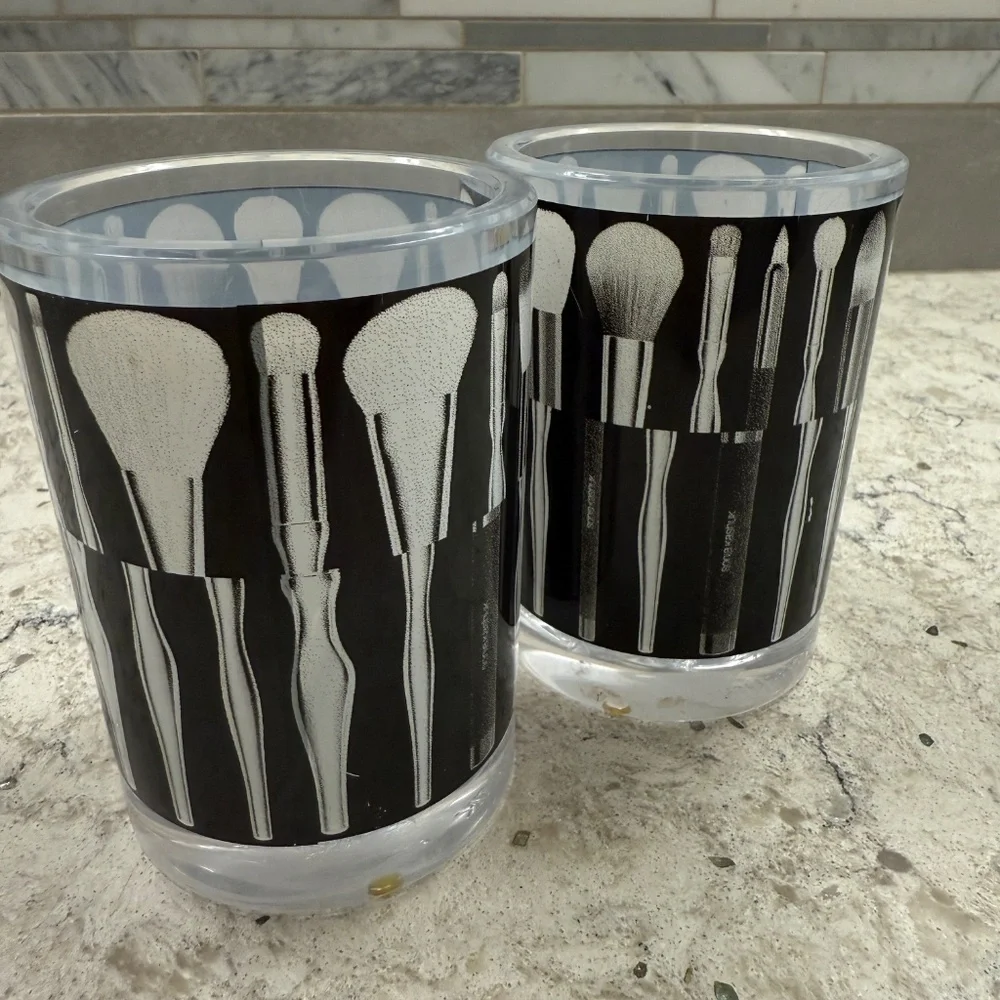 Set of two Sonia Kashuk Vanity Cup Make-up Brush Pattern Organizer storage decor